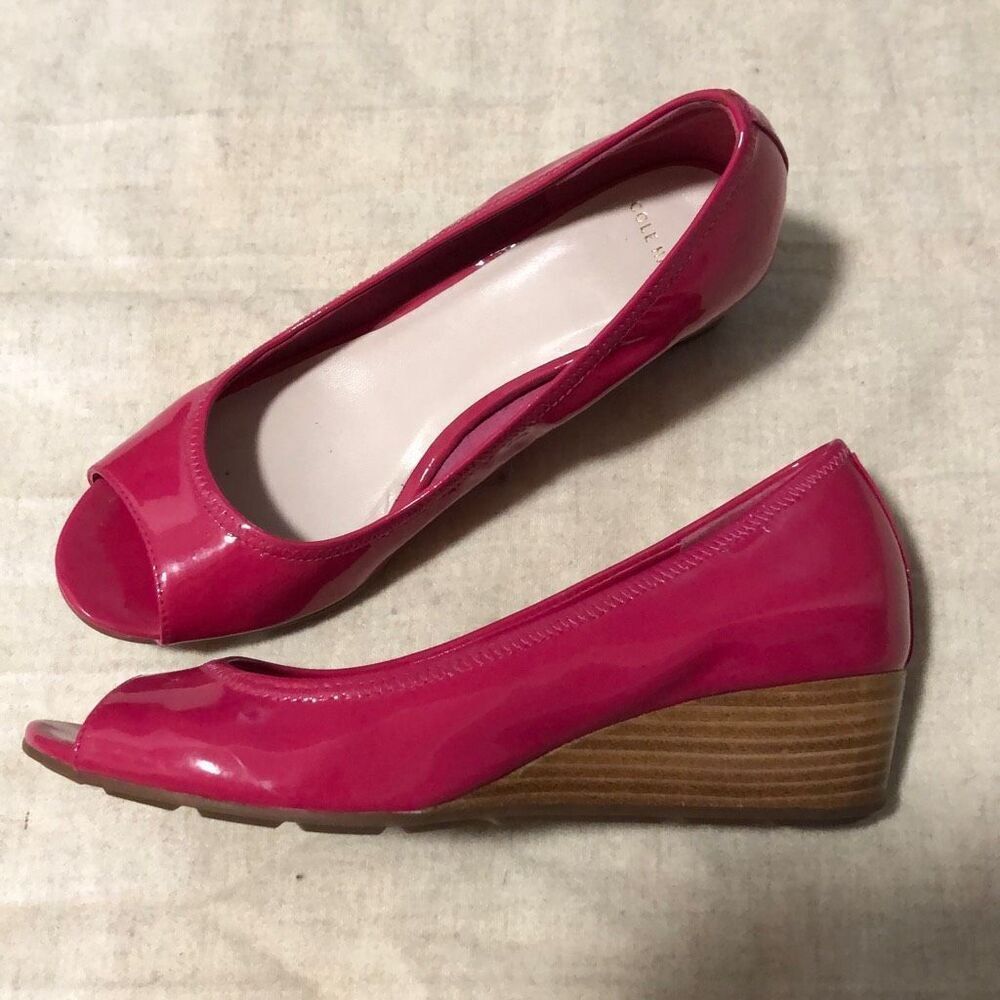 Cole Haan Women's Air Tali  Peep Toe Wedge Slip-on Sandals Red Size 6B Magenta